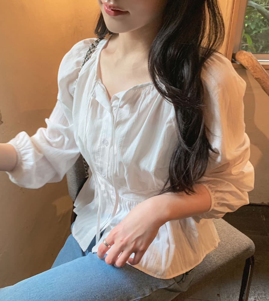 봄 새로운 프랑스식 디자인 센스 사탕 색상 레이스업 긴팔 순면 여성 셔츠 루즈핏 디스플레이 농땡이 부리다 연령 감소 맨위 상세 이미지 7
