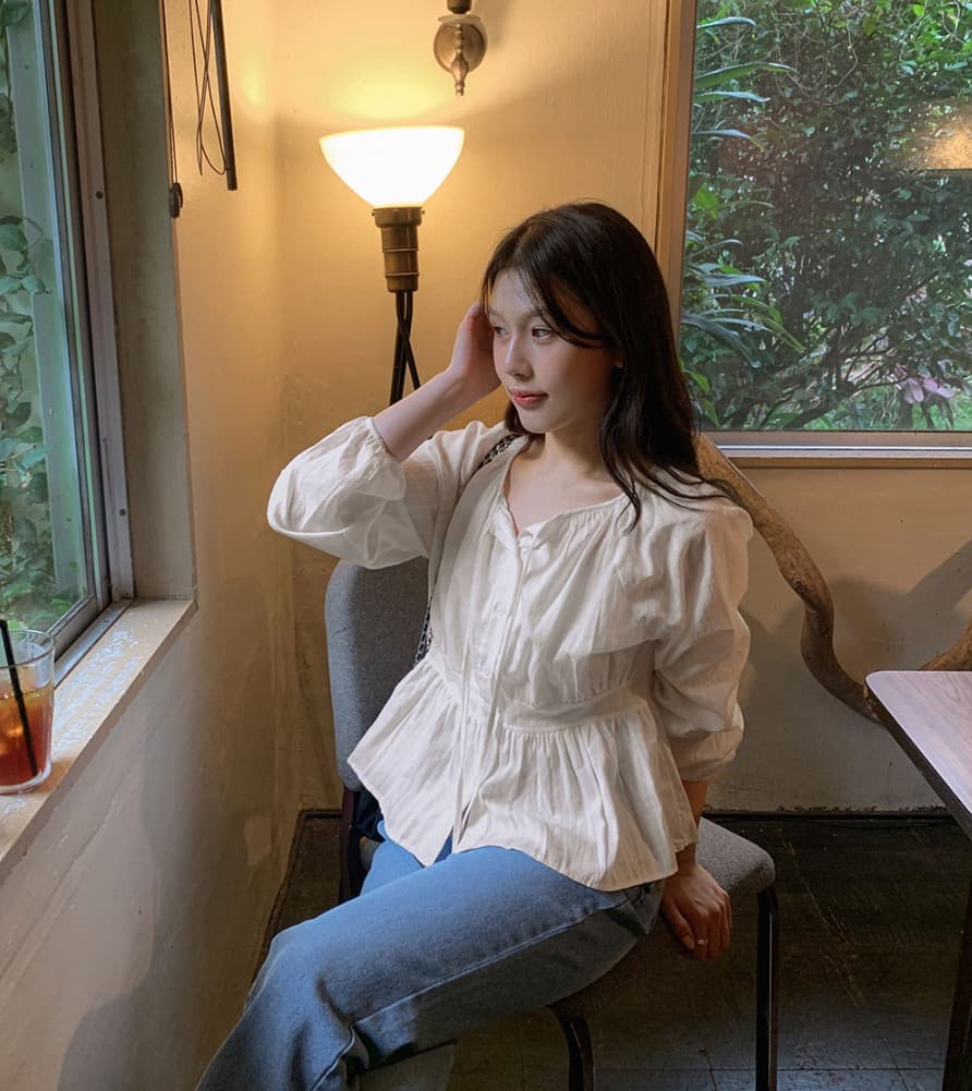봄 새로운 프랑스식 디자인 센스 사탕 색상 레이스업 긴팔 순면 여성 셔츠 루즈핏 디스플레이 농땡이 부리다 연령 감소 맨위 상세 이미지 8