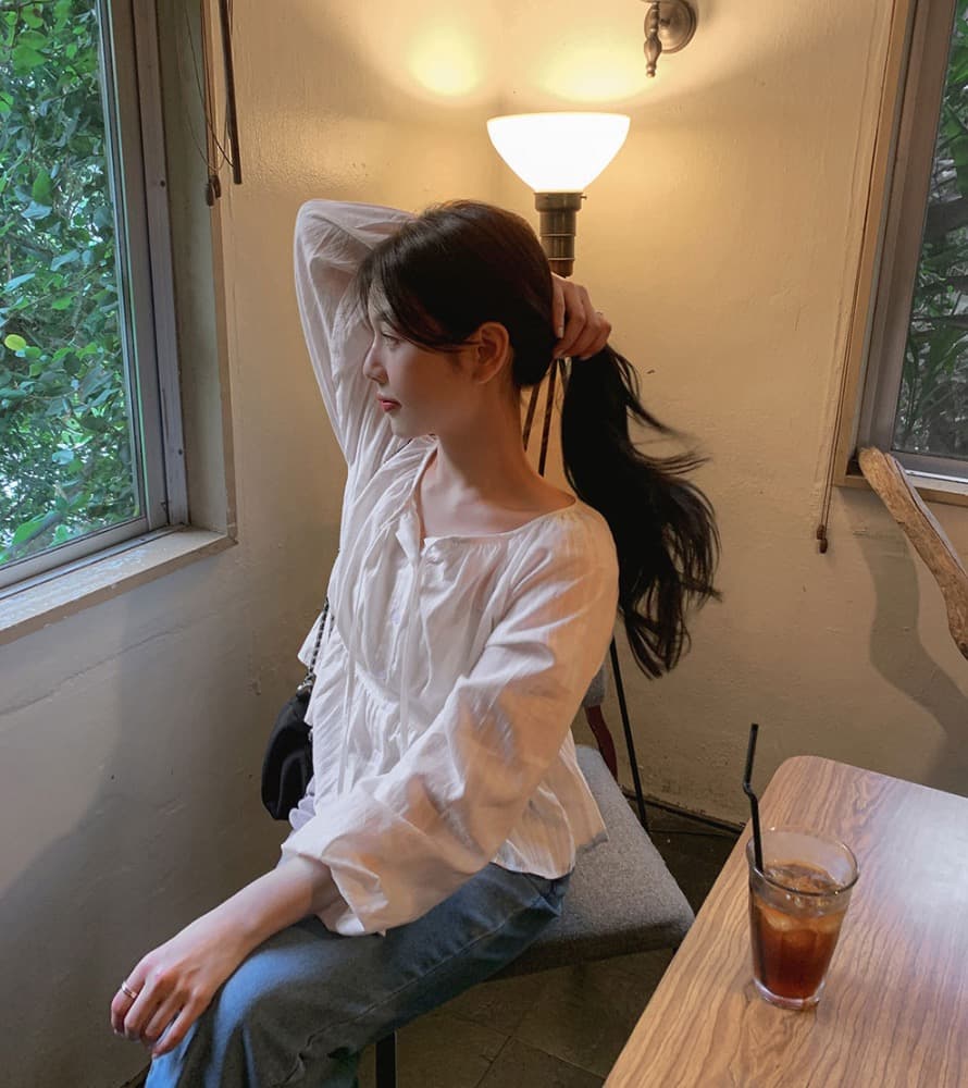 봄 새로운 프랑스식 디자인 센스 사탕 색상 레이스업 긴팔 순면 여성 셔츠 루즈핏 디스플레이 농땡이 부리다 연령 감소 맨위 상세 이미지 9