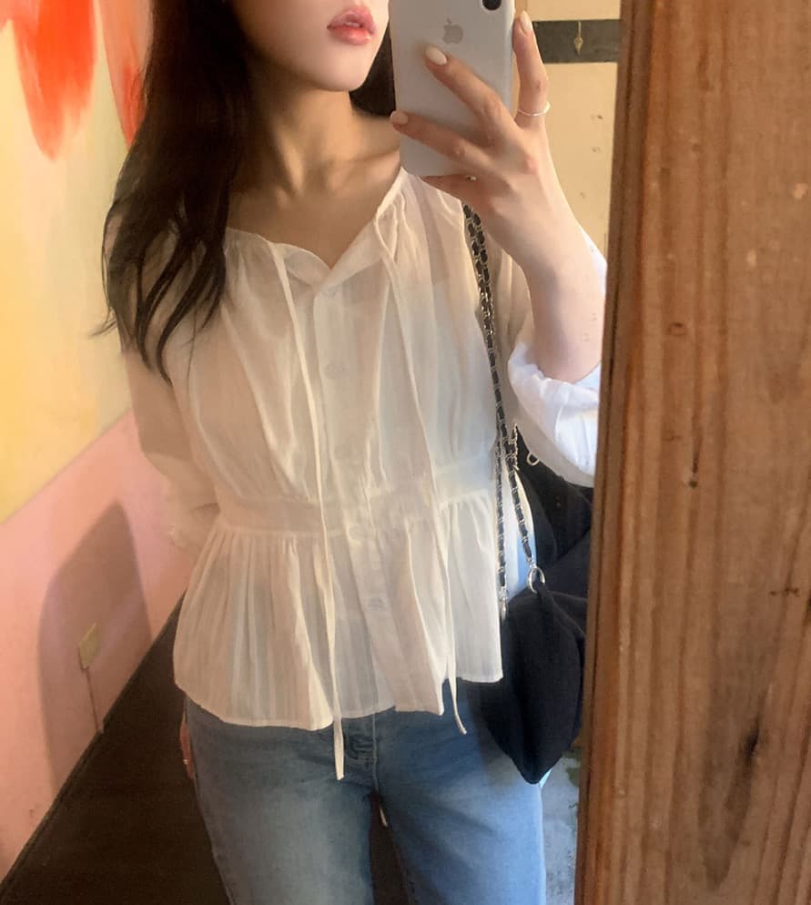 봄 새로운 프랑스식 디자인 센스 사탕 색상 레이스업 긴팔 순면 여성 셔츠 루즈핏 디스플레이 농땡이 부리다 연령 감소 맨위 상세 이미지 13