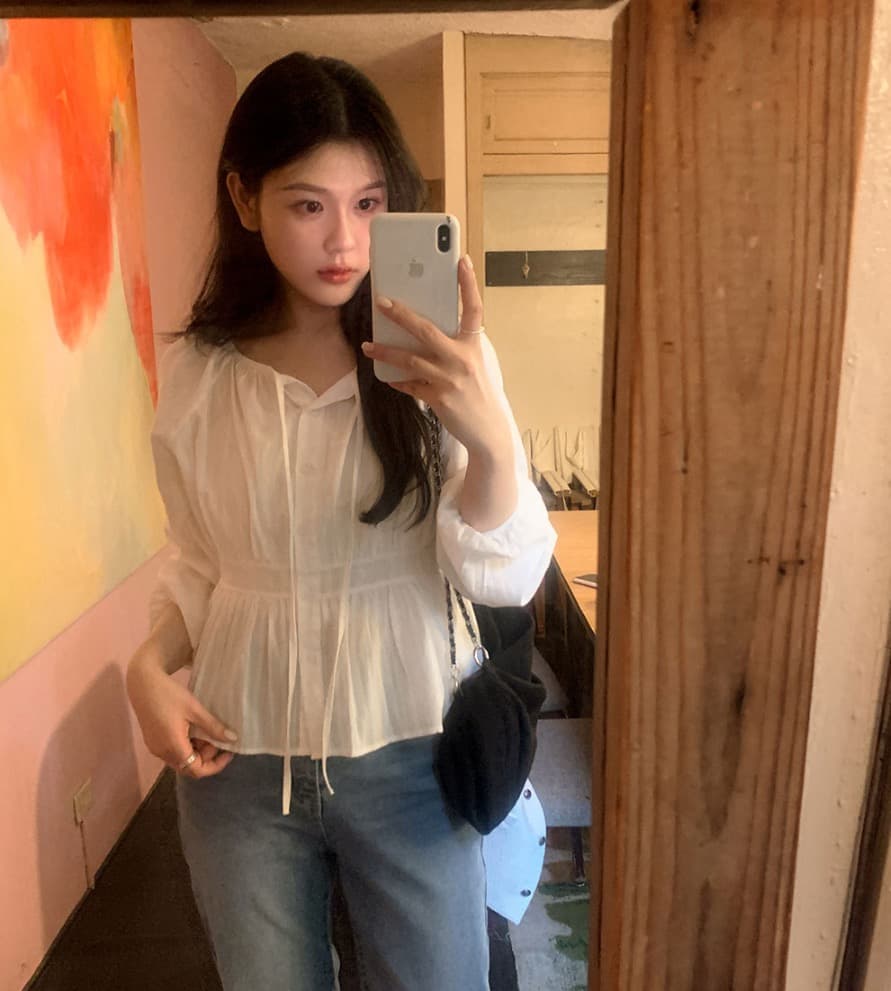 봄 새로운 프랑스식 디자인 센스 사탕 색상 레이스업 긴팔 순면 여성 셔츠 루즈핏 디스플레이 농땡이 부리다 연령 감소 맨위 상세 이미지 14