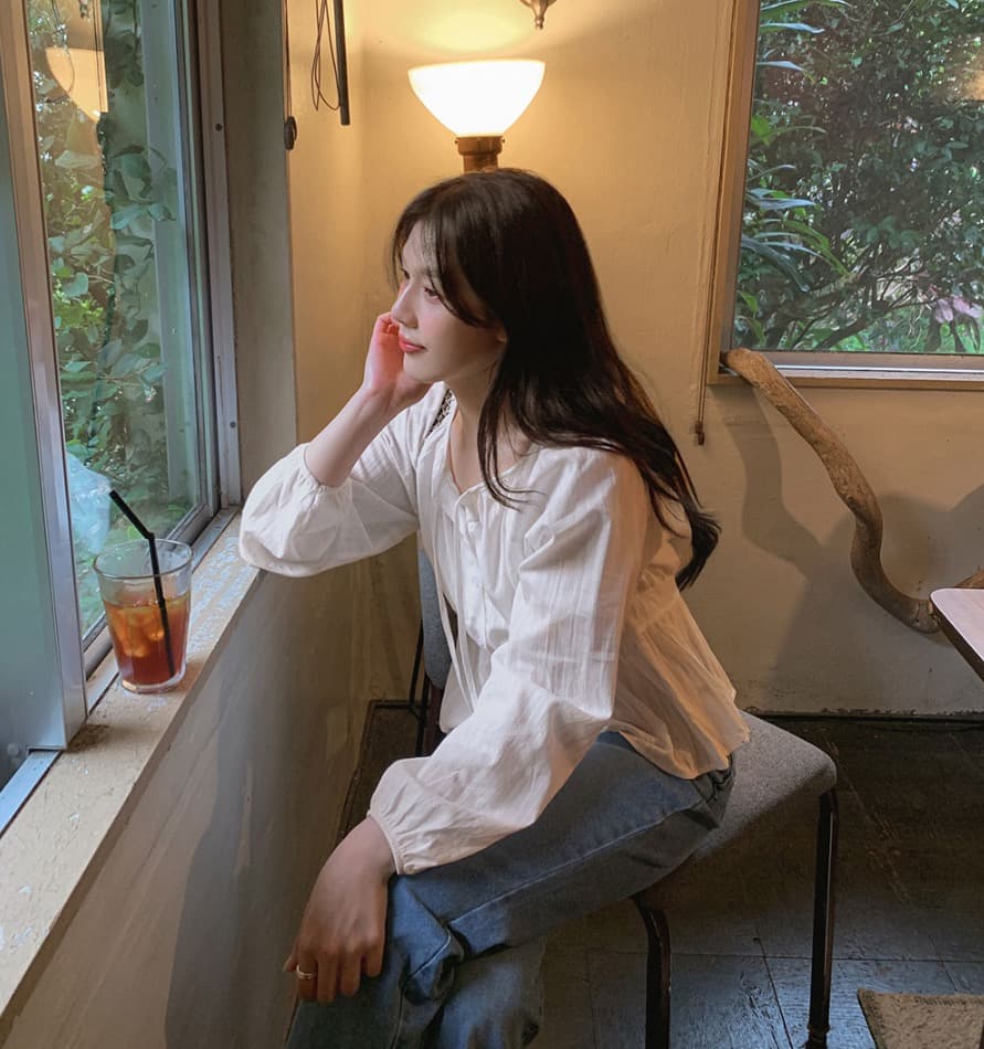봄 새로운 프랑스식 디자인 센스 사탕 색상 레이스업 긴팔 순면 여성 셔츠 루즈핏 디스플레이 농땡이 부리다 연령 감소 맨위 상세 이미지 18