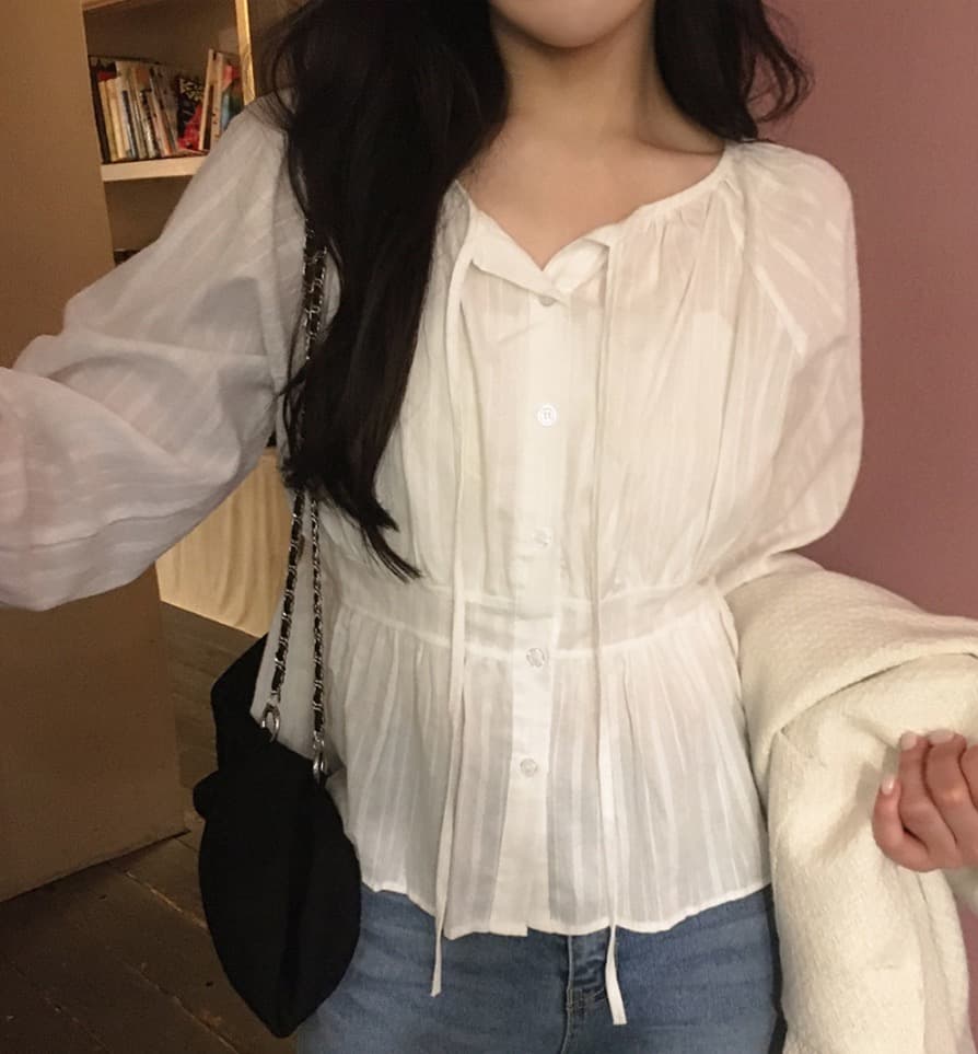 봄 새로운 프랑스식 디자인 센스 사탕 색상 레이스업 긴팔 순면 여성 셔츠 루즈핏 디스플레이 농땡이 부리다 연령 감소 맨위 상세 이미지 20