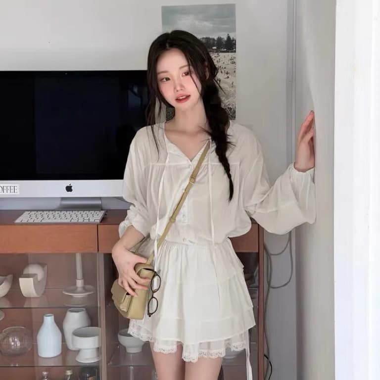 재고 있음 한국 동대문 2026 년 새로운 한국 스타일 다용도 긴팔 맨위 케이크 드레스 여성 이미지 4