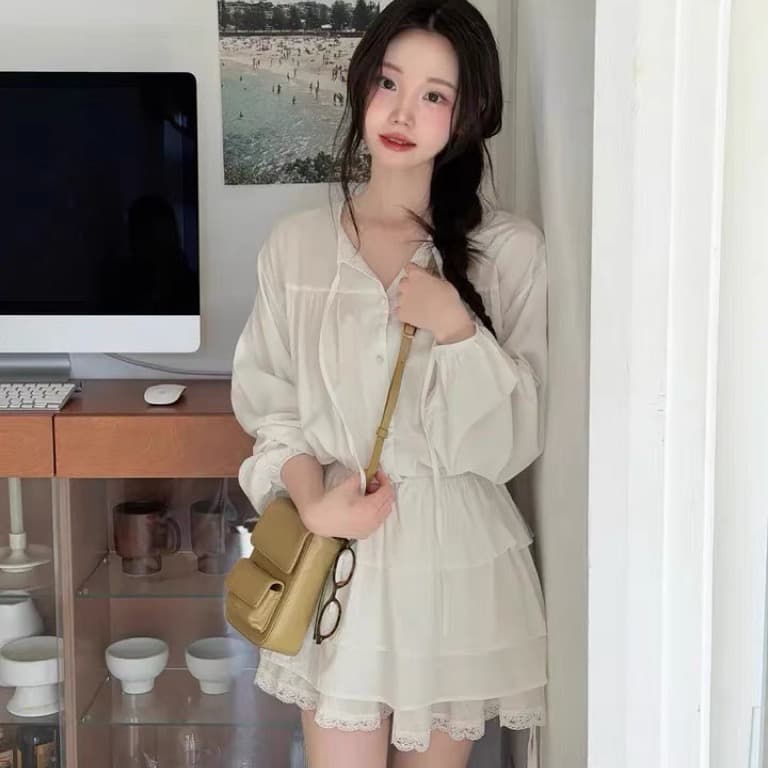 재고 있음 한국 동대문 2026 년 새로운 한국 스타일 다용도 긴팔 맨위 케이크 드레스 여성 상세 이미지 15