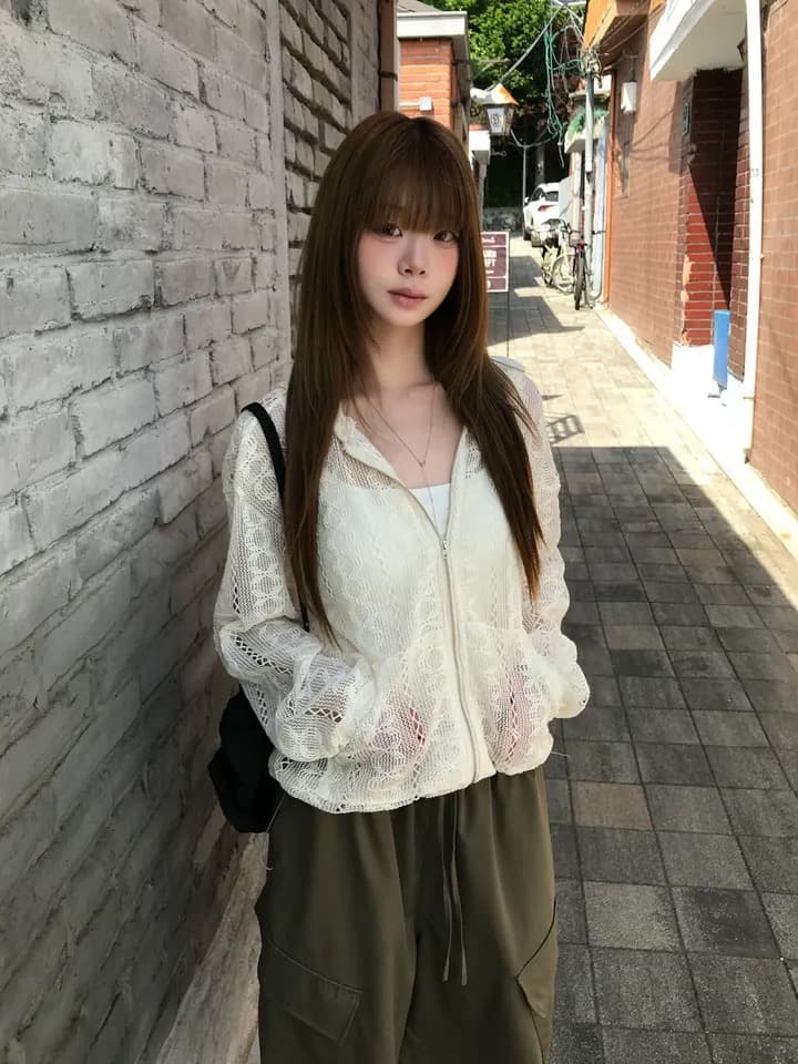 재고 있음 새로운 작은 대중 연령 감소 홀로우 아웃 자카드 펌프 로프 후드 레이스 재킷 상세 이미지 10