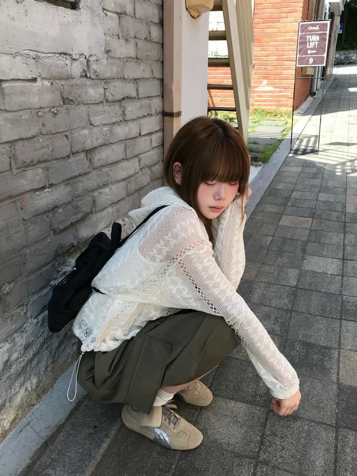 재고 있음 새로운 작은 대중 연령 감소 홀로우 아웃 자카드 펌프 로프 후드 레이스 재킷 상세 이미지 18