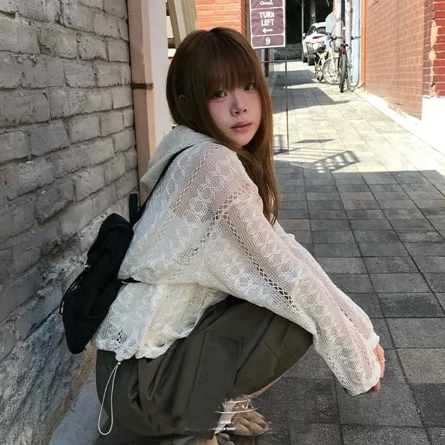 재고 있음 새로운 작은 대중 연령 감소 홀로우 아웃 자카드 펌프 로프 후드 레이스 재킷 상세 이미지 19