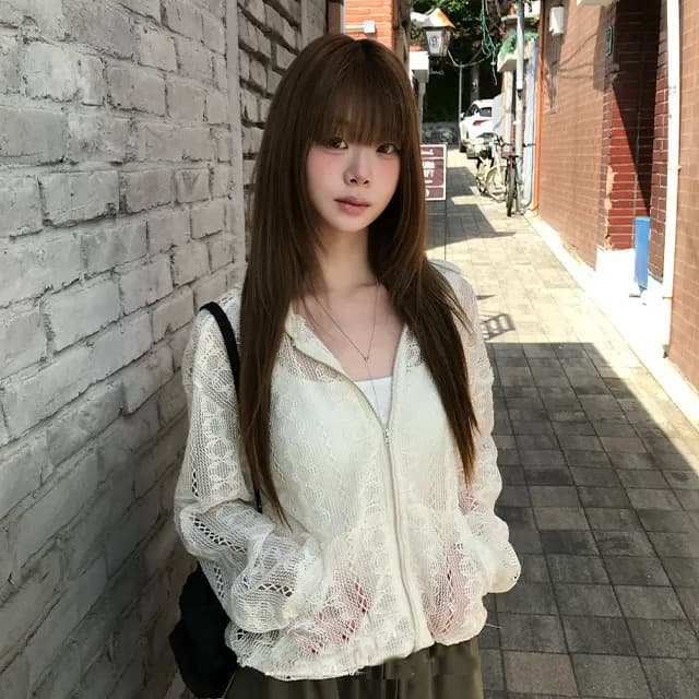 재고 있음 새로운 작은 대중 연령 감소 홀로우 아웃 자카드 펌프 로프 후드 레이스 재킷 상세 이미지 21