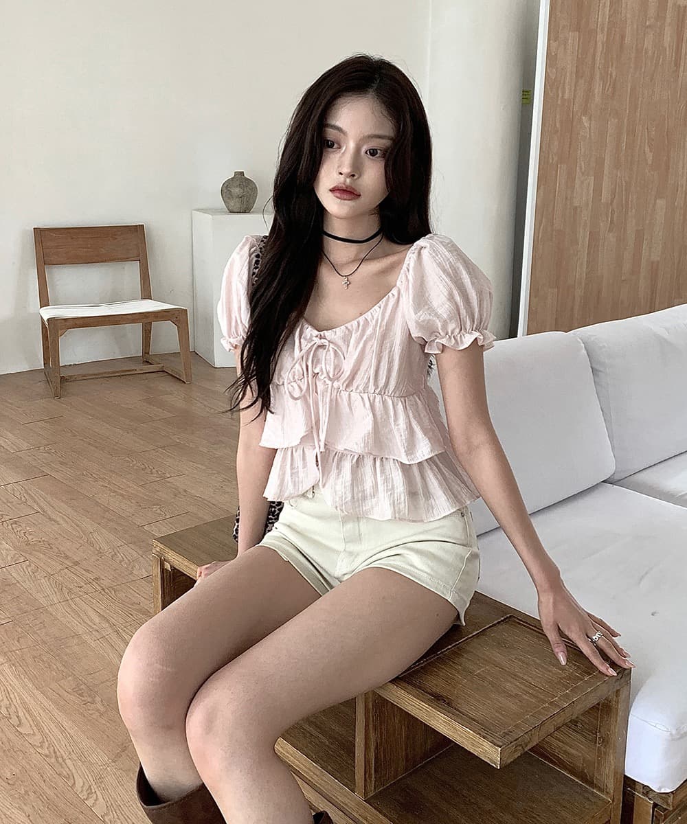 한국 여름 새로운 쉬폰 블라우스 질감 센스 부드러운 바람 나비 넥타이 작은 셔츠 반팔 셔츠 맨위 여성 상세 이미지 13