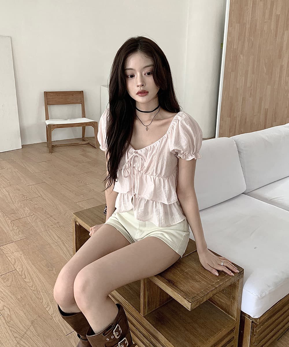 한국 여름 새로운 쉬폰 블라우스 질감 센스 부드러운 바람 나비 넥타이 작은 셔츠 반팔 셔츠 맨위 여성 상세 이미지 14