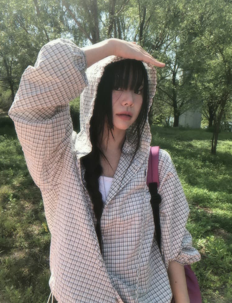 새로운 한국 스타일 미니멀리즘 클래식 체크무늬 후드 긴팔 패션 외국 가스 밑단 펌프 로프 셔츠 여성 코트 상세 이미지 14