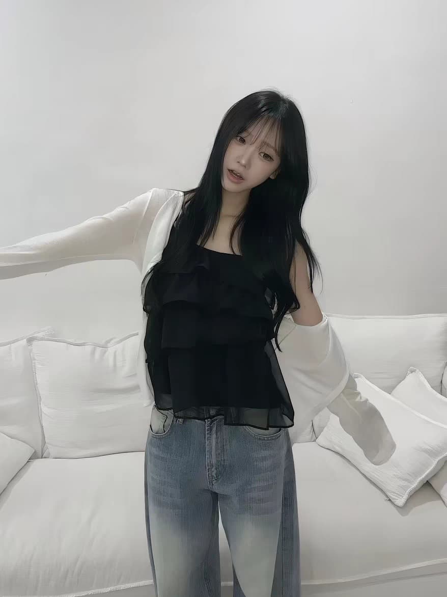 재고 있음 한국 ins 작은 대중 계단식 주름 레이스 쉬폰 달콤함 캐미솔 상세 이미지 5