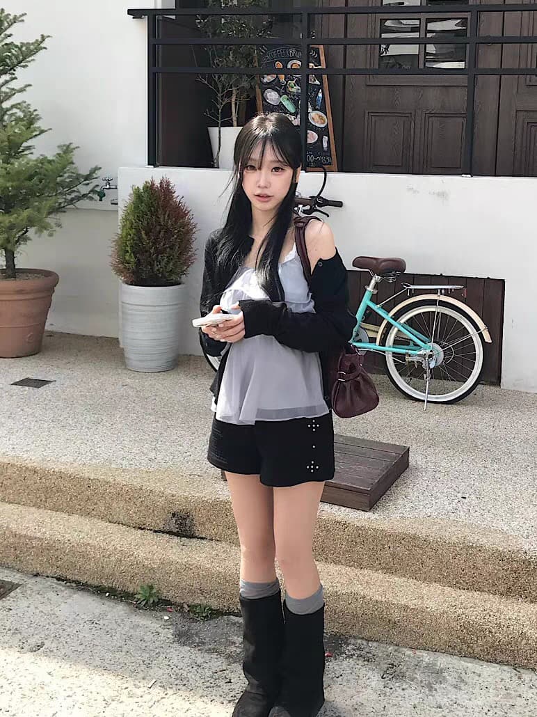 재고 있음 한국 ins 작은 대중 계단식 주름 레이스 쉬폰 달콤함 캐미솔 상세 이미지 7
