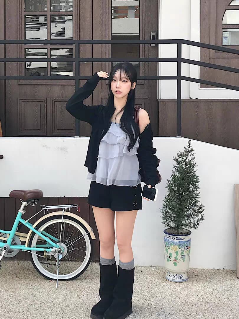재고 있음 한국 ins 작은 대중 계단식 주름 레이스 쉬폰 달콤함 캐미솔 상세 이미지 9