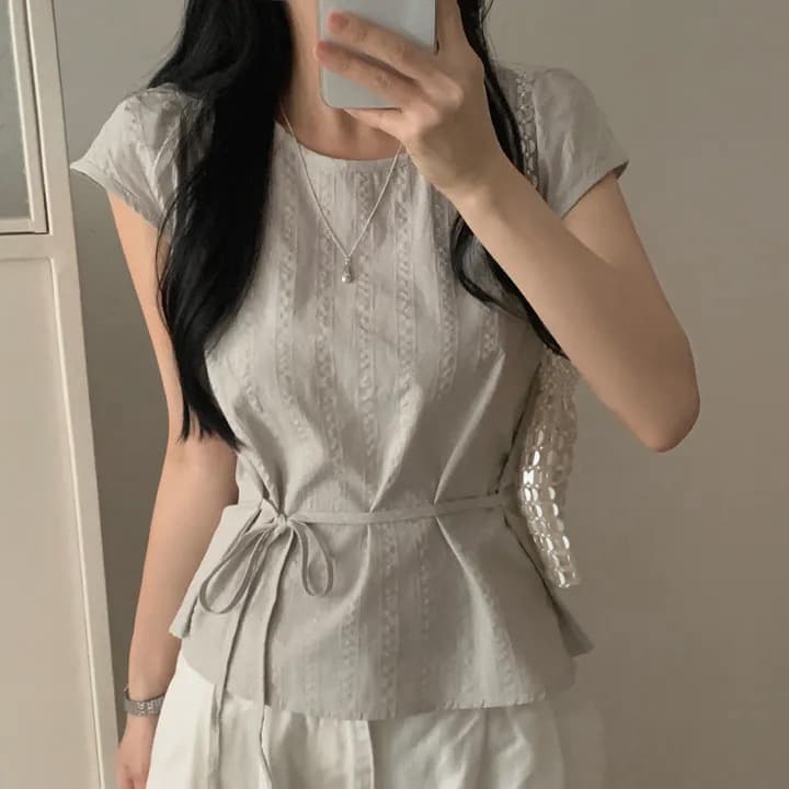 재고 있음 미니멀리즘 패션 레이스업 작은 셔츠 이미지 2