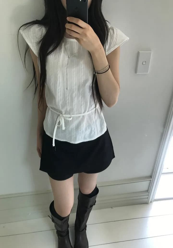 재고 있음 미니멀리즘 패션 레이스업 작은 셔츠 상세 이미지 19