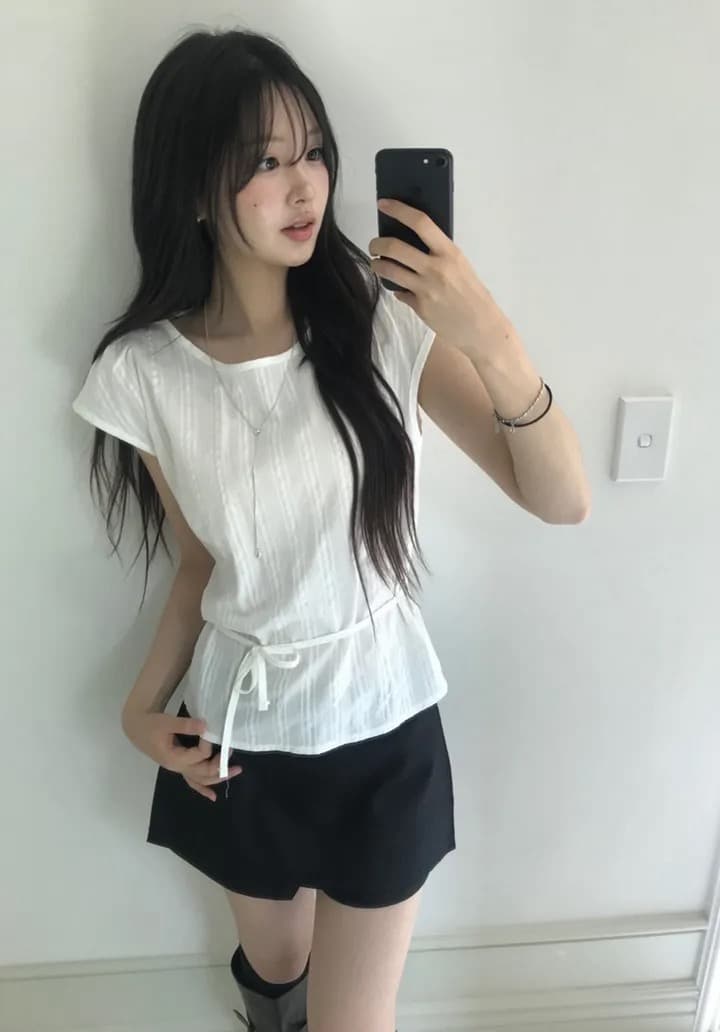 재고 있음 미니멀리즘 패션 레이스업 작은 셔츠 상세 이미지 21