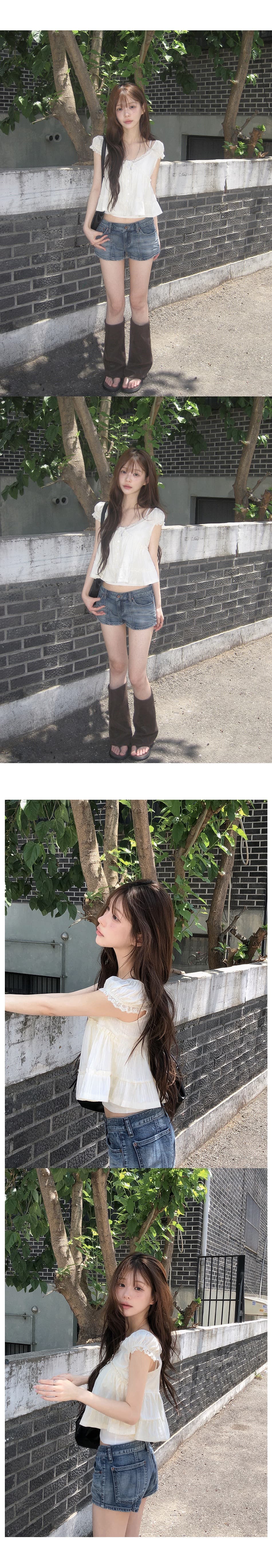 한 부서 달콤함 연령 감소 순수한 욕망 레이스 V넥 목이버섯 프릴 밑단 셔츠 상세 이미지 4
