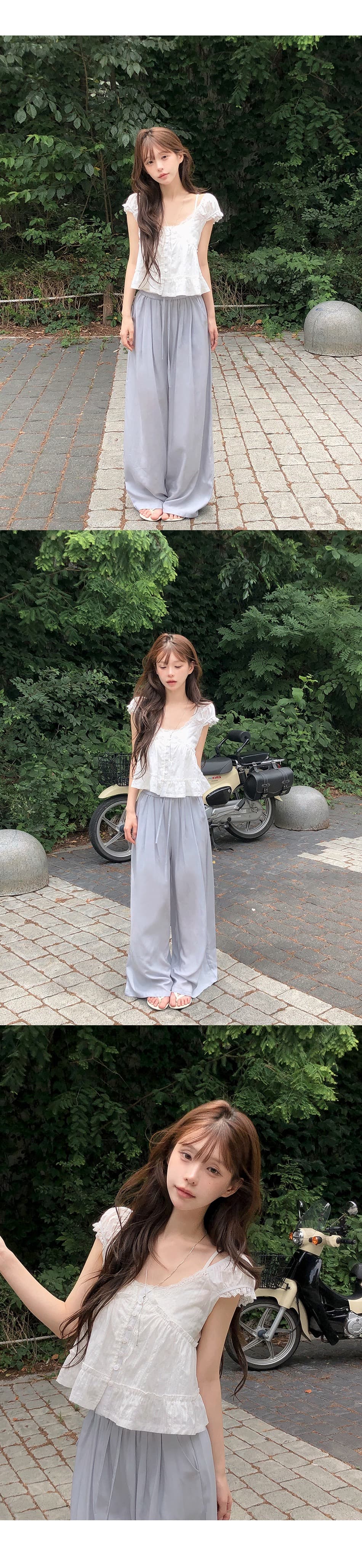 한 부서 달콤함 연령 감소 순수한 욕망 레이스 V넥 목이버섯 프릴 밑단 셔츠 상세 이미지 6