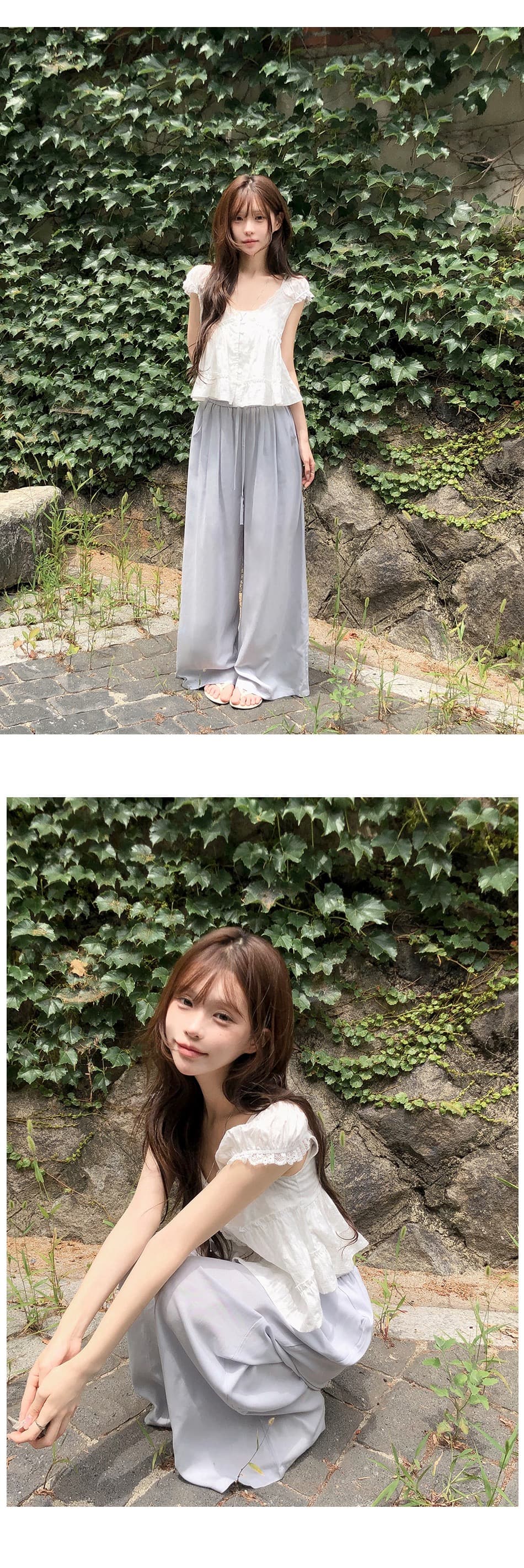 한 부서 달콤함 연령 감소 순수한 욕망 레이스 V넥 목이버섯 프릴 밑단 셔츠 상세 이미지 8