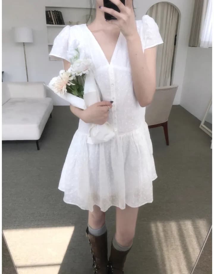 재고 있음 한국 chic 레이스 자수 다용도 달콤함 드레스 이미지 3
