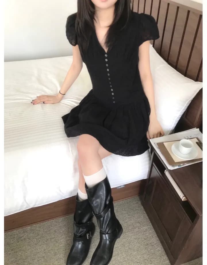 재고 있음 한국 chic 레이스 자수 다용도 달콤함 드레스 이미지 4