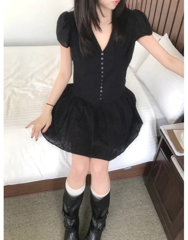 재고 있음 한국 chic 레이스 자수 다용도 달콤함 드레스 상세 이미지 3