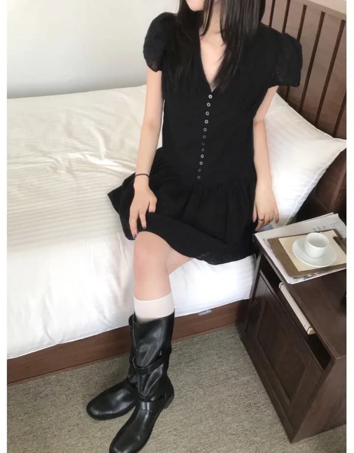 재고 있음 한국 chic 레이스 자수 다용도 달콤함 드레스 상세 이미지 5