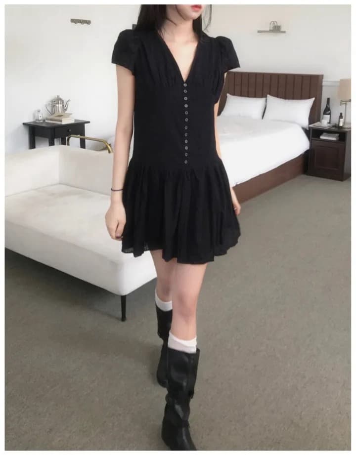 재고 있음 한국 chic 레이스 자수 다용도 달콤함 드레스 상세 이미지 9