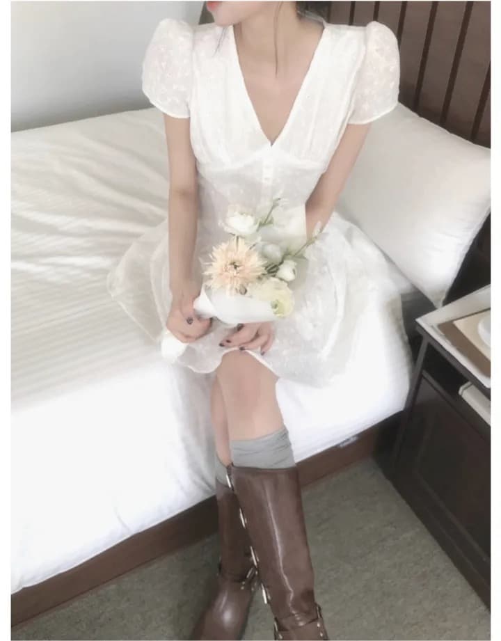 재고 있음 한국 chic 레이스 자수 다용도 달콤함 드레스 상세 이미지 13