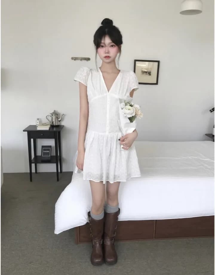 재고 있음 한국 chic 레이스 자수 다용도 달콤함 드레스 상세 이미지 15