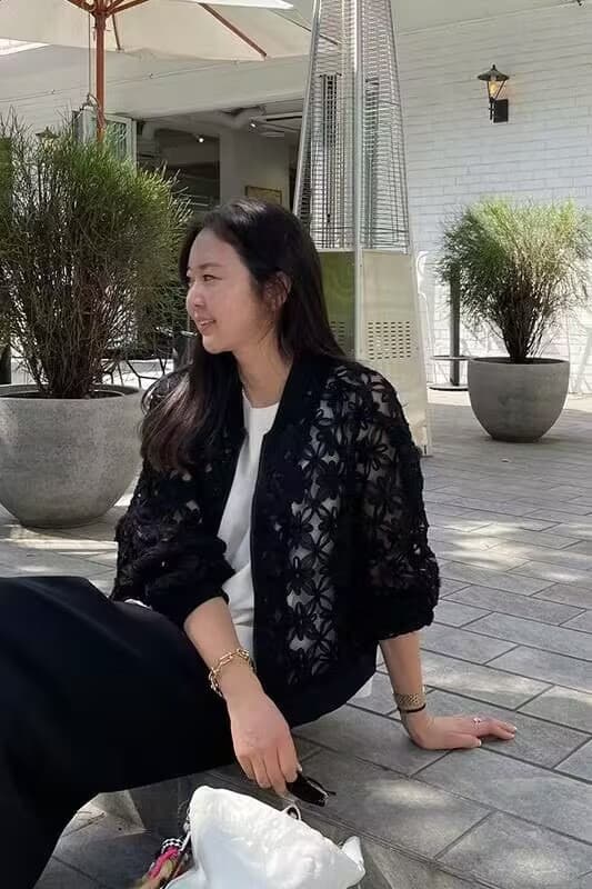 한국 동대문 25 봄 여름 프랑스식 작은 샤넬 스타일 무거운 작업 홀로우 아웃 레이스 망사 얇은 스타일 오픈 가디건 짧은 외투 상세 이미지 7