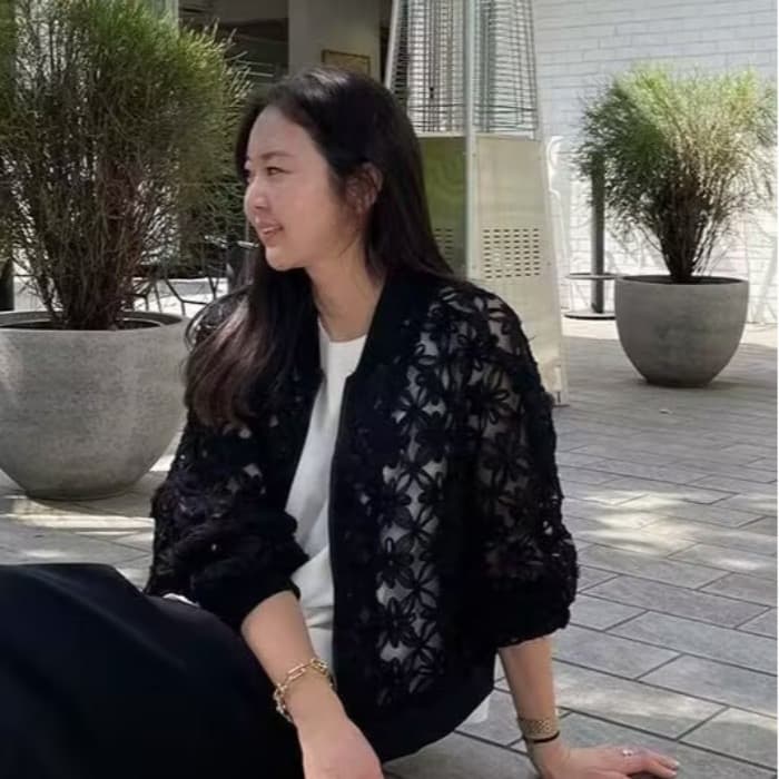 한국 동대문 25 봄 여름 프랑스식 작은 샤넬 스타일 무거운 작업 홀로우 아웃 레이스 망사 얇은 스타일 오픈 가디건 짧은 외투 상세 이미지 15