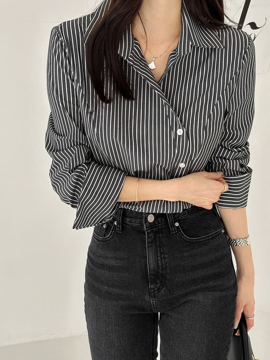 스트라이프 긴팔 셔츠 한국 스타일 chic 빛 요리 한 패션 루즈핏 빅 사이즈 여성 상세 이미지 4