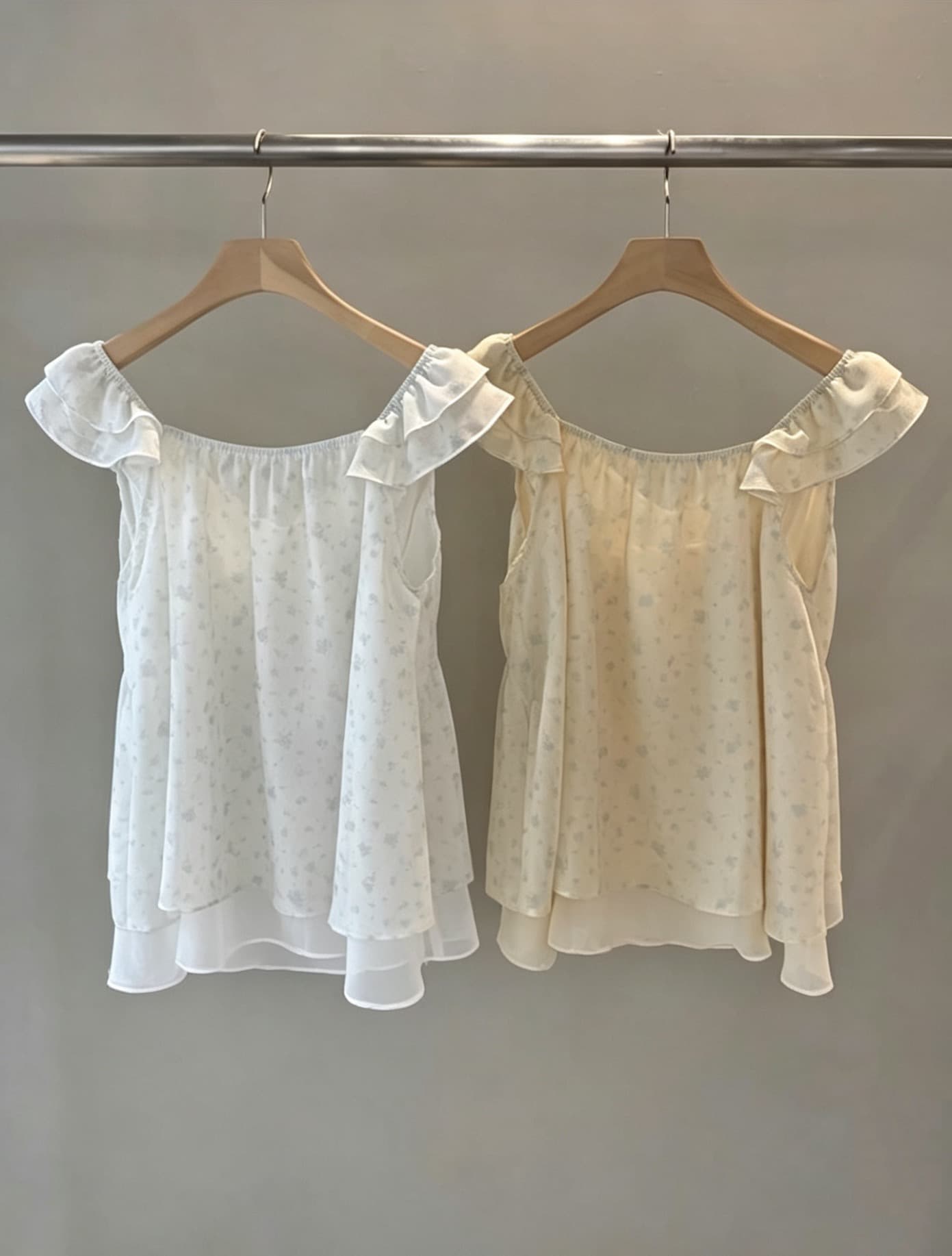 재고 있음 chic 동대문 부드러운 바람 꽃무늬 프릴 작은 날다 소매 쉬폰 셔츠 상세 이미지 1