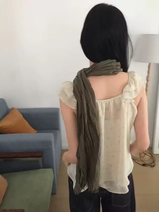 재고 있음 chic 동대문 부드러운 바람 꽃무늬 프릴 작은 날다 소매 쉬폰 셔츠 상세 이미지 7