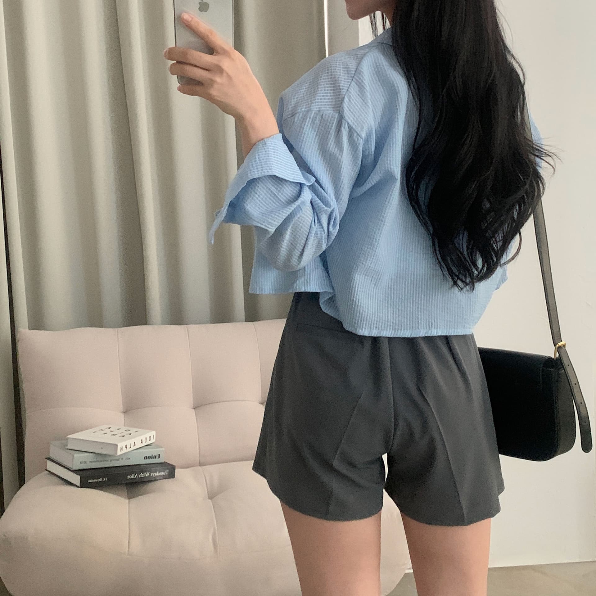 재고 있음 한국 chic 여름 품격 미니멀리즘 스트라이프 긴팔 국방 상세 이미지 10
