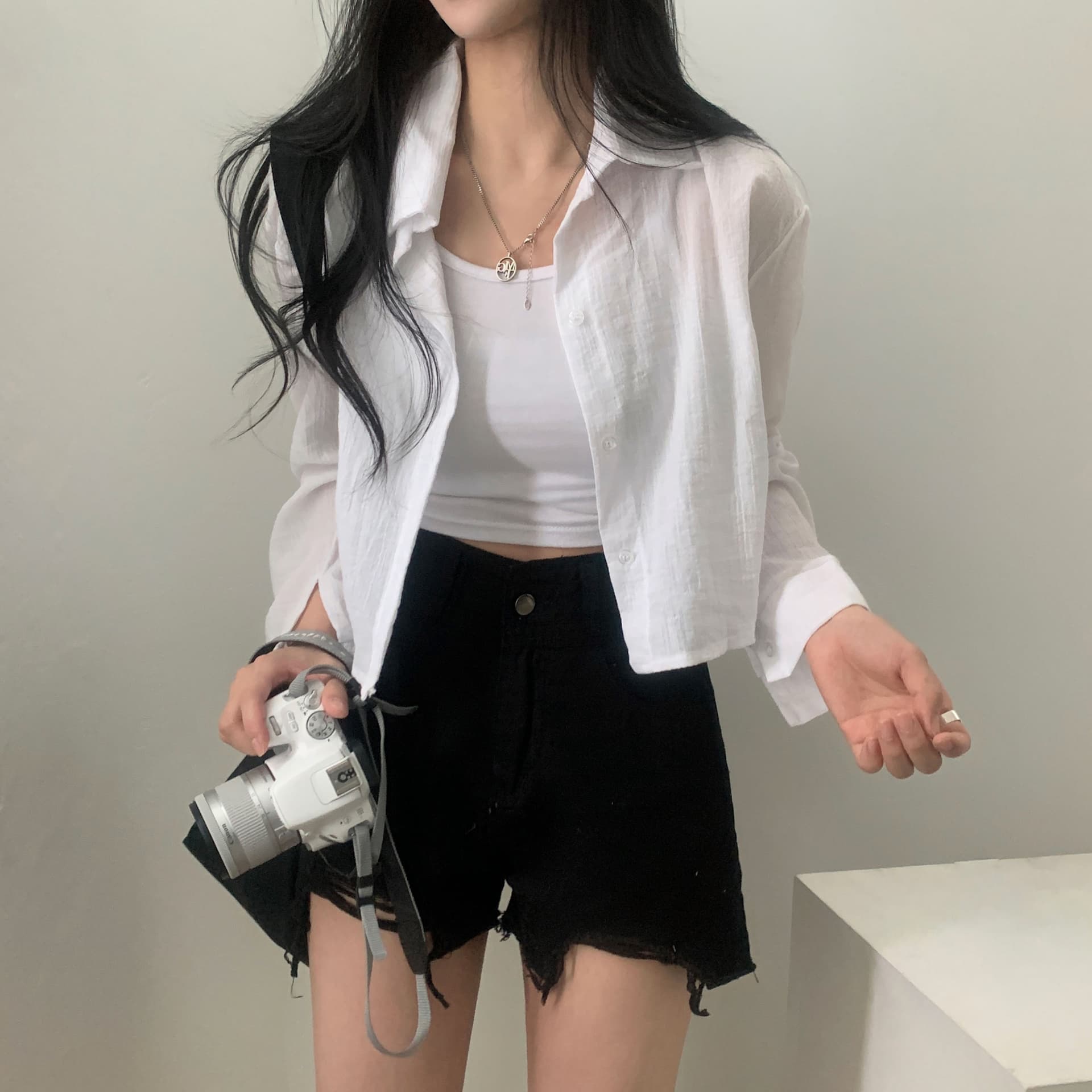 재고 있음 한국 chic 여름 품격 미니멀리즘 스트라이프 긴팔 국방 상세 이미지 25