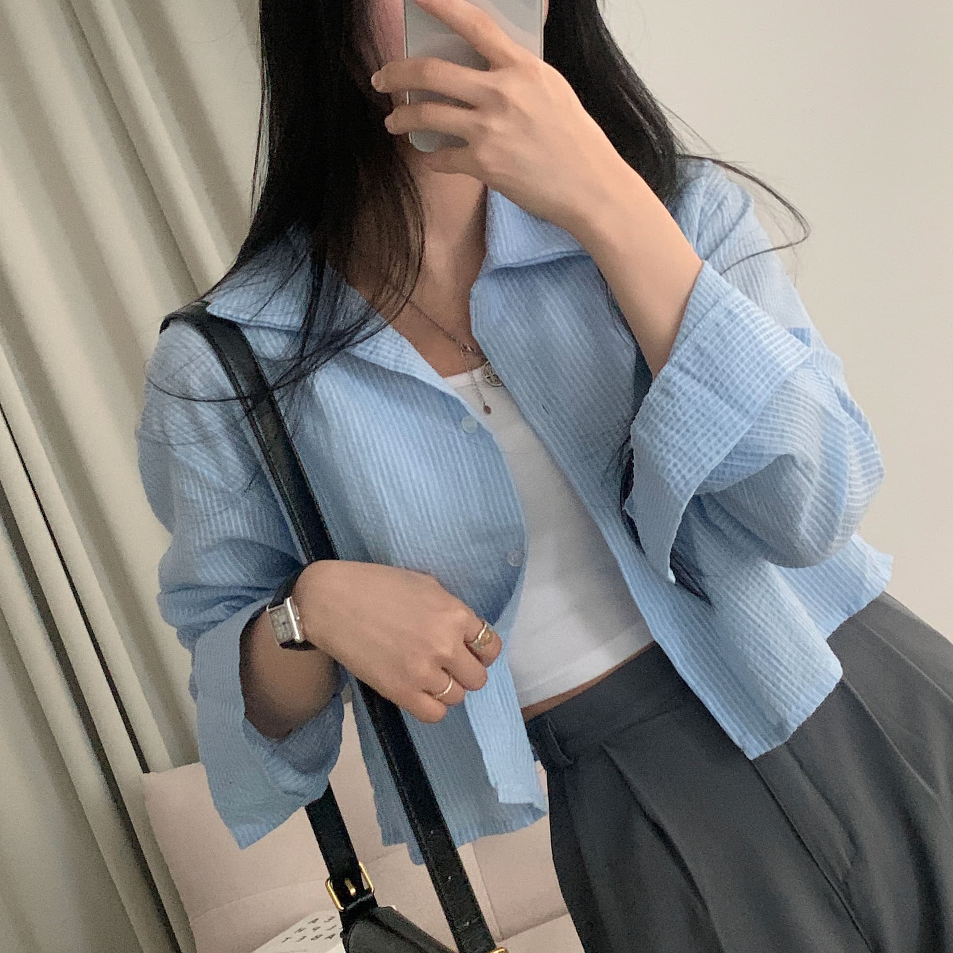 재고 있음 한국 chic 여름 품격 미니멀리즘 스트라이프 긴팔 국방 상세 이미지 28