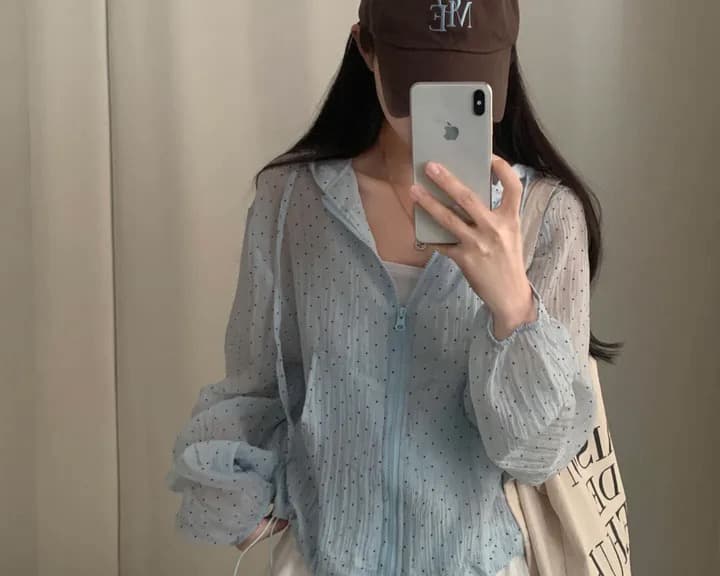 재고 있음 chic 한국 스타일 도트 무늬 후드 태양 보호 셔츠 여성 상세 이미지 18