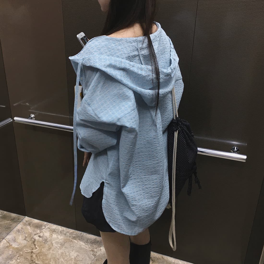 한국 chic 이른 가을 새로운 얇은 스타일 자외선 차단 학원 레트로 체크무늬 느슨함 센스 후드 셔츠 상세 이미지 3