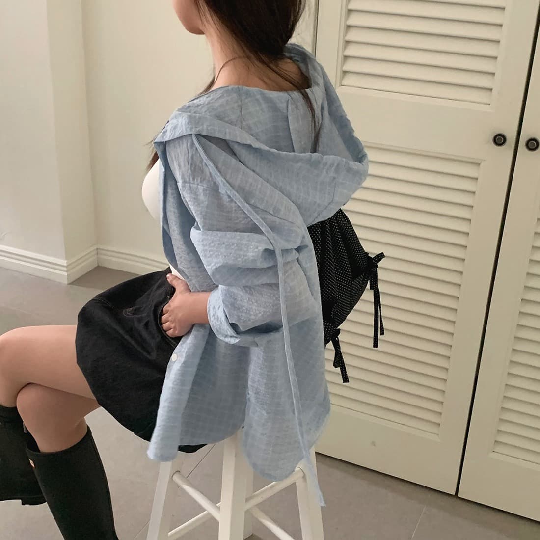 한국 chic 이른 가을 새로운 얇은 스타일 자외선 차단 학원 레트로 체크무늬 느슨함 센스 후드 셔츠 상세 이미지 11