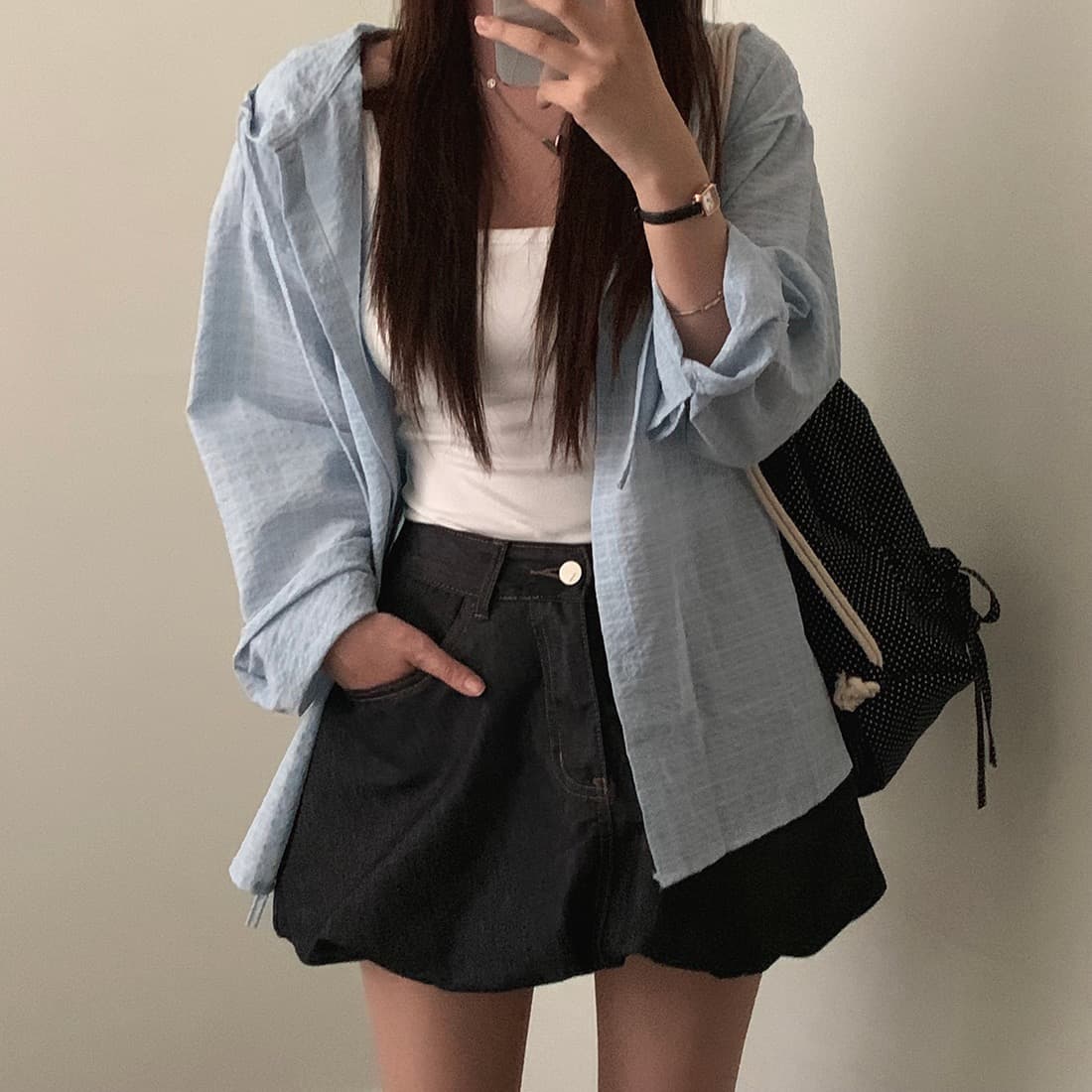 한국 chic 이른 가을 새로운 얇은 스타일 자외선 차단 학원 레트로 체크무늬 느슨함 센스 후드 셔츠 상세 이미지 13