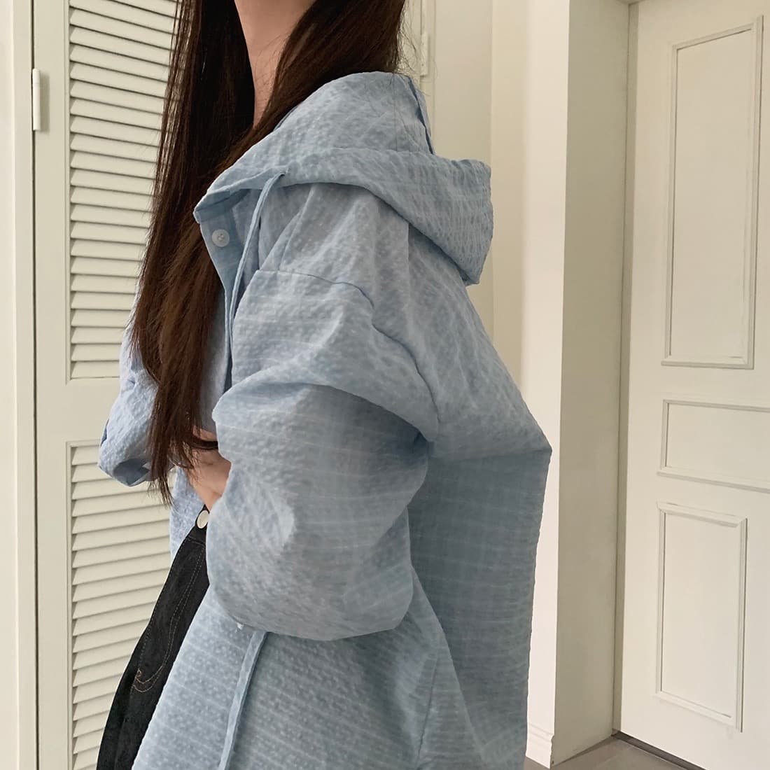 한국 chic 이른 가을 새로운 얇은 스타일 자외선 차단 학원 레트로 체크무늬 느슨함 센스 후드 셔츠 상세 이미지 14