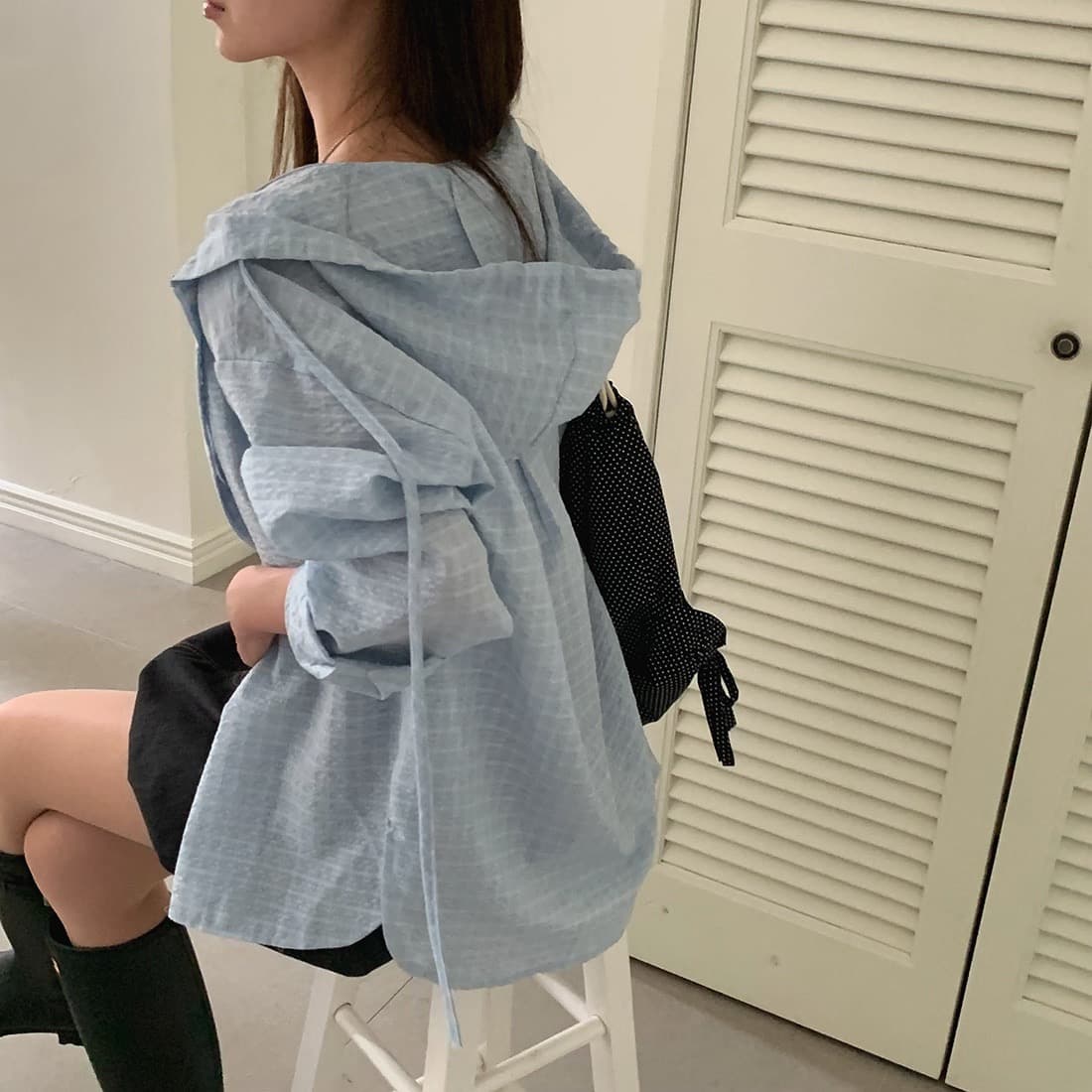 한국 chic 이른 가을 새로운 얇은 스타일 자외선 차단 학원 레트로 체크무늬 느슨함 센스 후드 셔츠 상세 이미지 20