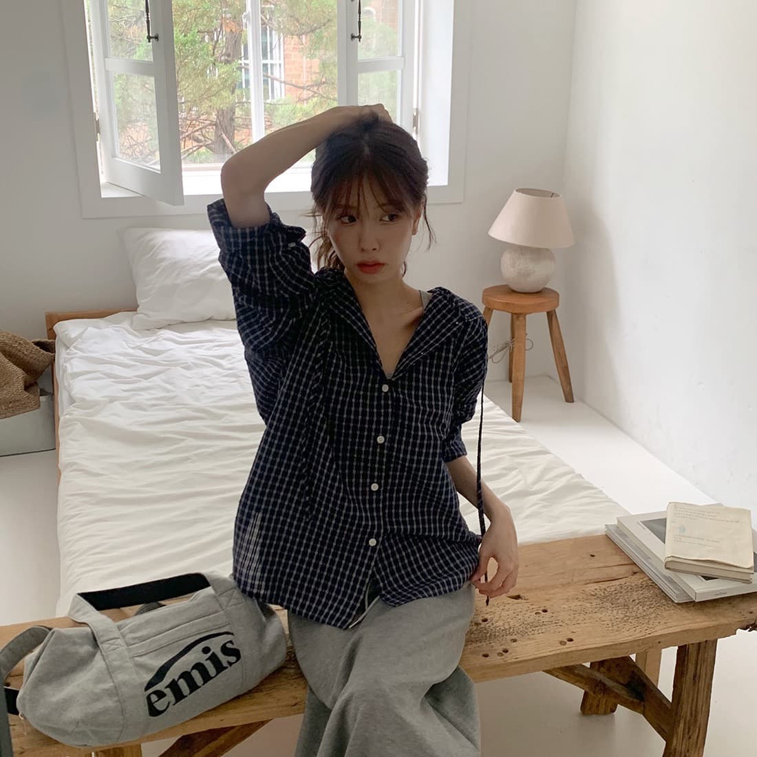 한국 chic 이른 가을 새로운 얇은 스타일 자외선 차단 학원 레트로 체크무늬 느슨함 센스 후드 셔츠 상세 이미지 44
