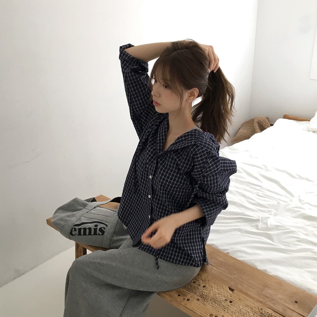 한국 chic 이른 가을 새로운 얇은 스타일 자외선 차단 학원 레트로 체크무늬 느슨함 센스 후드 셔츠 상세 이미지 45