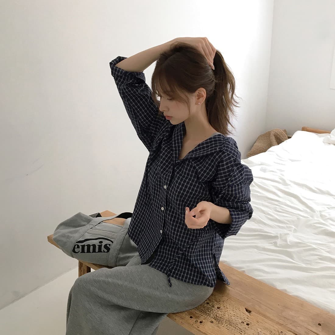 한국 chic 이른 가을 새로운 얇은 스타일 자외선 차단 학원 레트로 체크무늬 느슨함 센스 후드 셔츠 상세 이미지 46