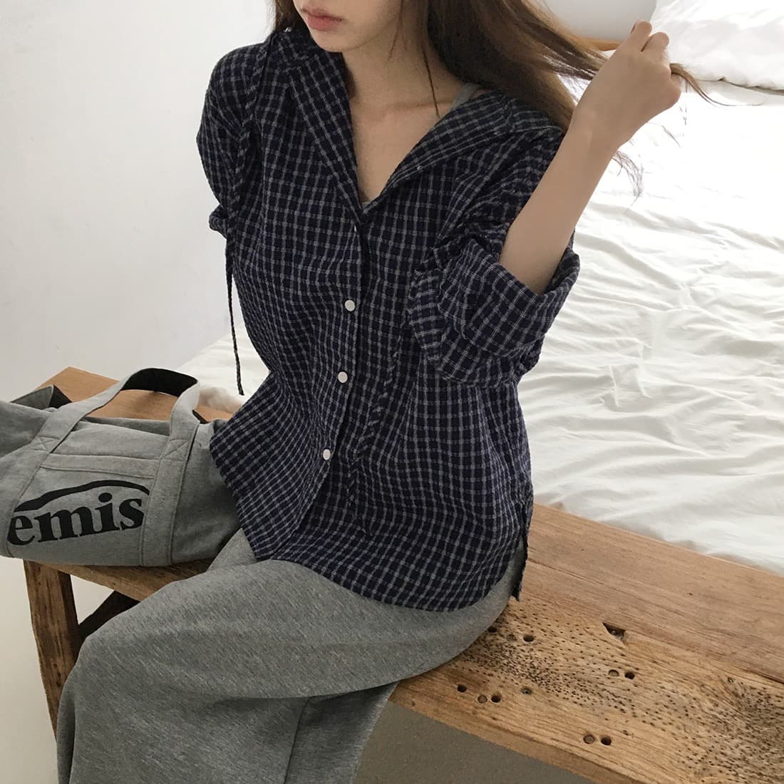 한국 chic 이른 가을 새로운 얇은 스타일 자외선 차단 학원 레트로 체크무늬 느슨함 센스 후드 셔츠 상세 이미지 47